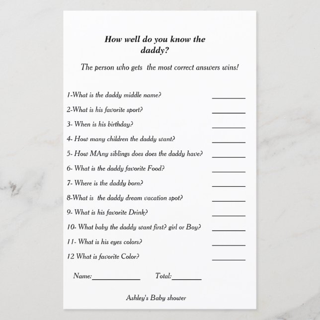 Baby shower spel Hoe goed doe je de papa (Voorkant)