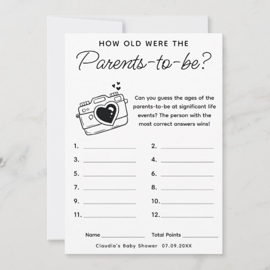 Baby shower spel Hoe oud waren ouders-to-be Kaart (Voorkant)