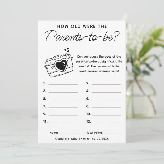 Baby shower spel Hoe oud waren ouders-to-be Kaart (Staand voorkant)