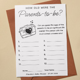 Baby shower spel Hoe oud waren ouders-to-be Kaart