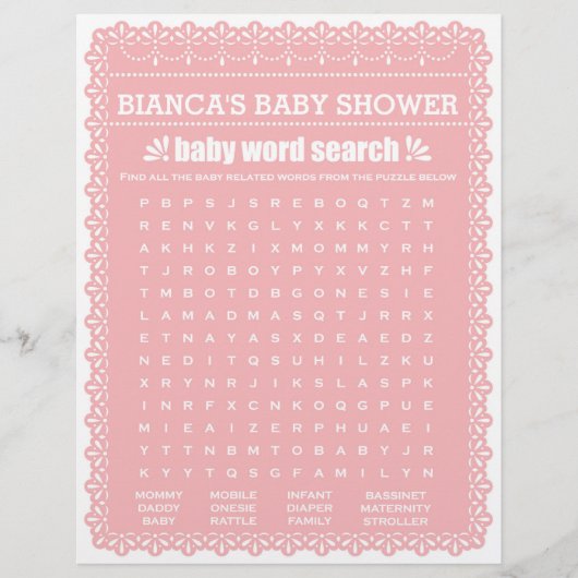 Baby shower spel in roze papel Picado Flyer (Voorkant)