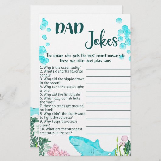 Baby shower spel Kaart vader grappen (Voorkant / Achterkant)