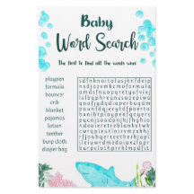 Baby shower spel Kaart woord zoeken