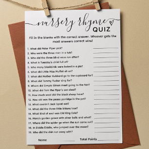 Baby shower Spel Kwekerij Rhyme Quiz Kaart