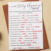 Baby shower Spel Kwekerij Rhyme Quiz Kaart