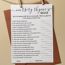 Baby shower Spel Kwekerij Rhyme Quiz Kaart