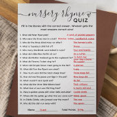 Baby shower Spel Kwekerij Rhyme Quiz Kaart