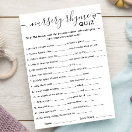 Baby shower Spel Kwekerij Rhyme Quiz Kaart
