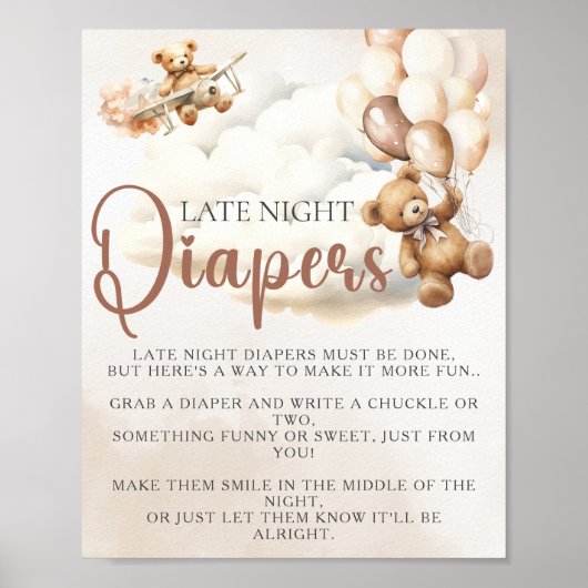 Baby shower Spel LATE NIGHT LUIERS Beer Ballonnen Poster (Voorkant)