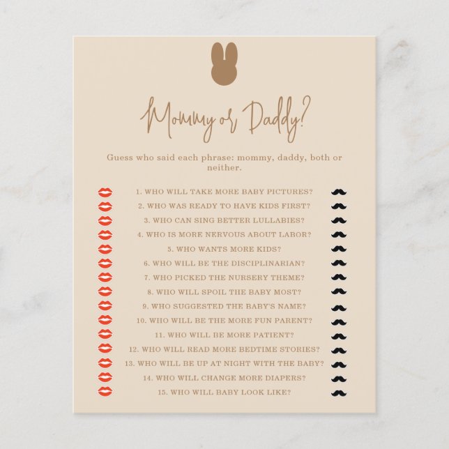 Baby shower-spel met gebundelde mama of papa (Voorkant)