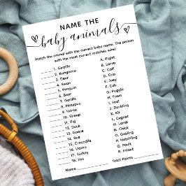 Baby shower spel naam de baby dieren Kaart