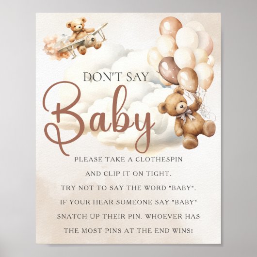 Baby shower Spel NIET ZEGGEN BABY Beer Ballonnen Poster (Voorkant)