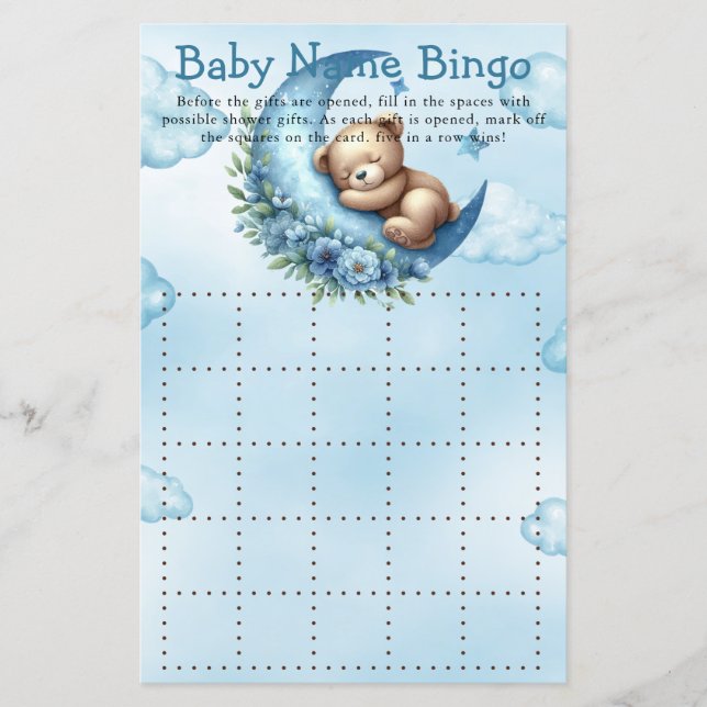 Baby shower spel over de maan bingo (Voorkant)