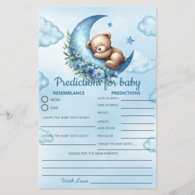 Baby shower spel over de maanvoorspelling (Voorkant)