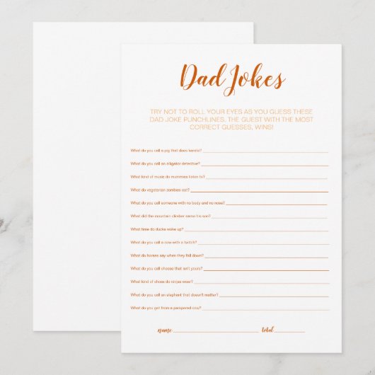 Baby shower spel - papa grappen bedankkaart (Voorkant / Achterkant)