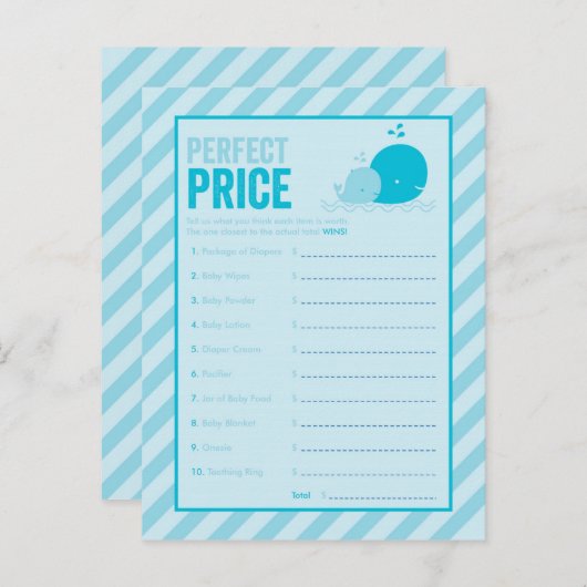 Baby shower spel - Perfecte prijs - Blue Whale Uitnodiging Briefkaart (Voorkant / Achterkant)