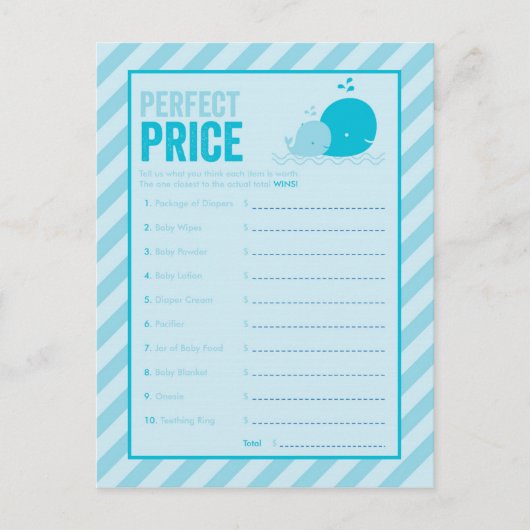 Baby shower spel - Perfecte prijs - Blue Whale Uitnodiging Briefkaart (Voorkant)