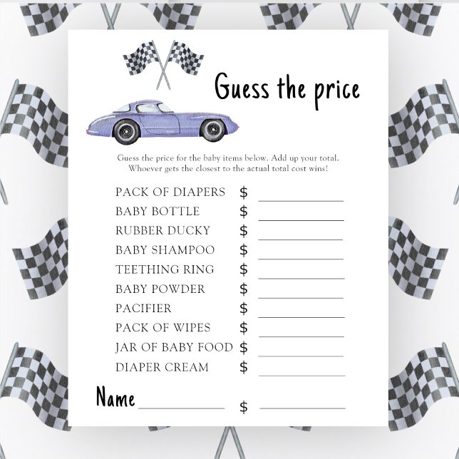 Baby shower spel Raad de prijs van de raceauto! (Creator heeft geüpload)