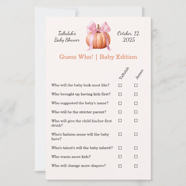 Baby shower spel | Raad eens wie! Baby Edition (Voorkant)