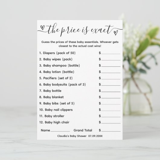 Baby shower spel raden de prijs is exacte Kaart (Staand voorkant)