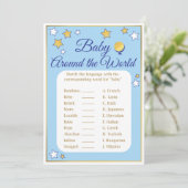 Baby shower spel rond de wereld Blue Gold Stars Kaart (Staand voorkant)
