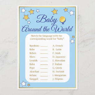 Baby shower spel rond de wereld Blue Gold Stars Kaart