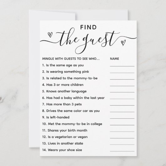 Baby shower spel Vind de gast minimalistische Kaar Kaart (Voorkant)