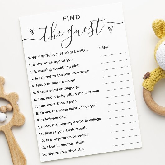 Baby shower spel Vind de gast minimalistische Kaar Kaart