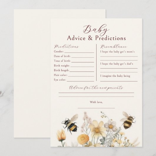 Baby shower Spel Voorspellingen Advies Wensen Kaart (Voorkant / Achterkant)