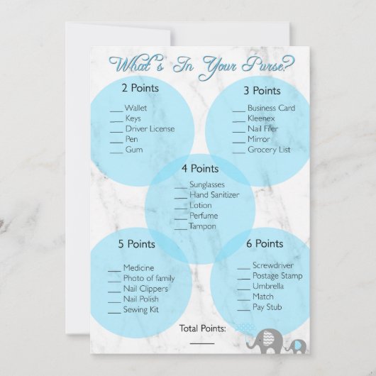 Baby shower Spel "Wat zit er in je tas?" Kaart (Voorkant)