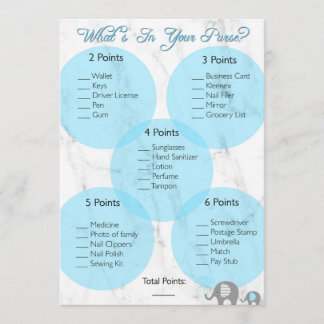 Baby shower Spel "Wat zit er in je tas?" Kaart