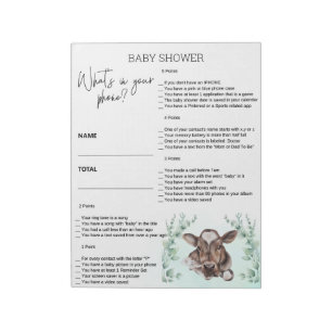Baby Shower Spel Wat zit er in je Telefoon Koe Notitieblok
