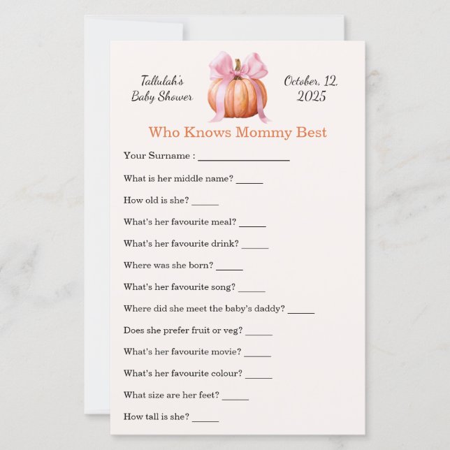 Baby shower spel [ Wie kent mama het beste | plezi (Voorkant)