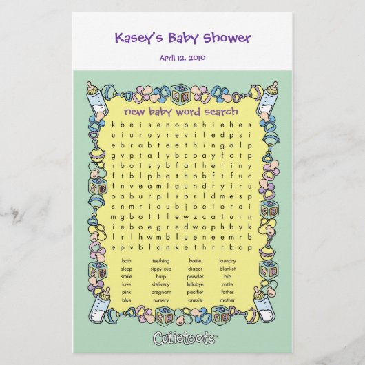 Baby Shower Spel - Woordzoekers (Voorkant)