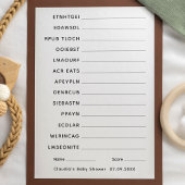 Baby shower Spel Word Scramble met Antwoordsleutel Kaart