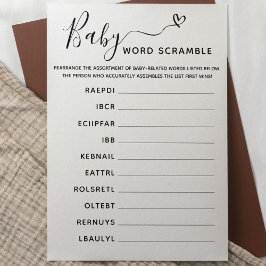 Baby shower Spel Word Scramble met Antwoordsleutel Kaart