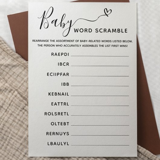 Baby shower Spel Word Scramble met Antwoordsleutel Kaart