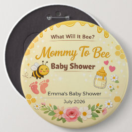Baby Shower Speld | Moedertje Bij | Zal het een Jo Ronde Button 6,0 Cm