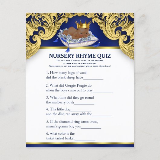 Baby shower Spelen van Afrikaanse prins (Achterkant)