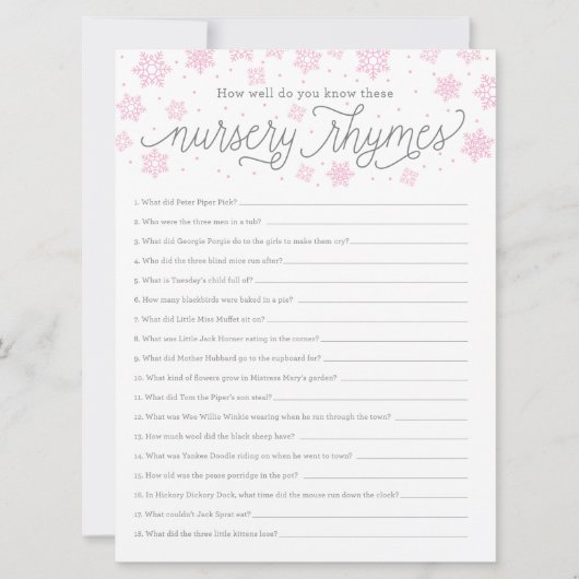 Baby shower spelkaartNursery Rhyme Game Snowflake Kaart (Voorkant)