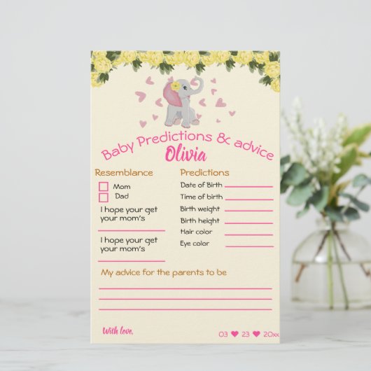 baby shower spelroze en grijze olifantenkaarten (Staand voorkant)