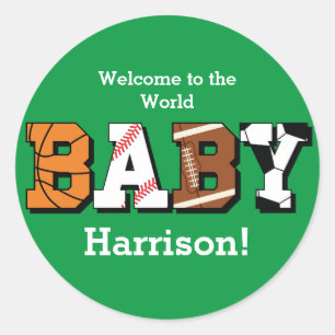 Baby shower sport ronde sticker