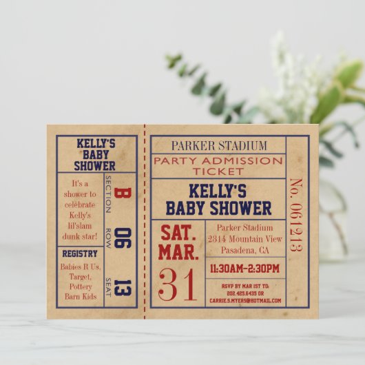 Baby shower Sportkaartje Uitnodigen - Bsktball Kaart (Staand voorkant)