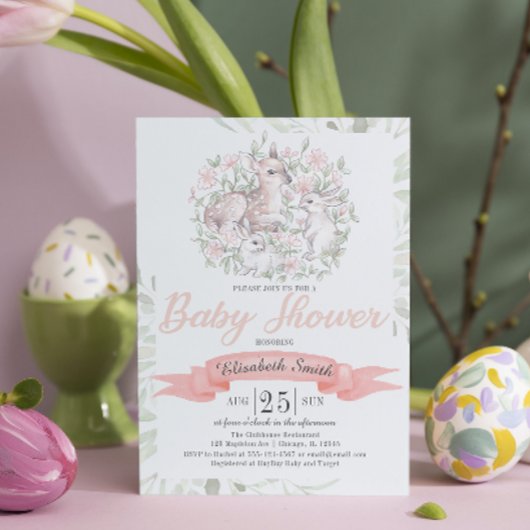 Baby shower Spring Deer Bunny Kaart