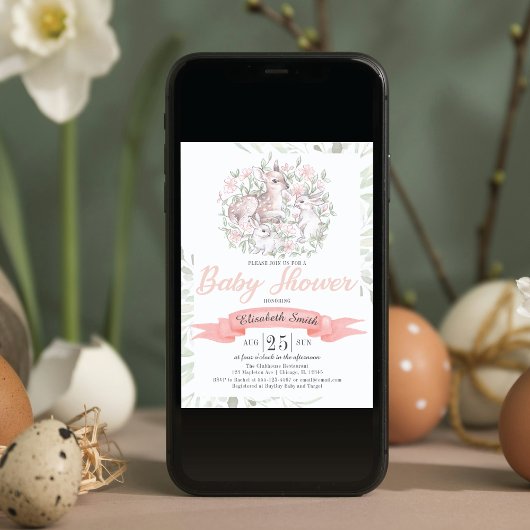 Baby shower Spring Deer Bunny Kaart