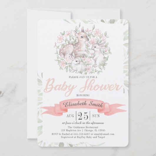 Baby shower Spring Deer Bunny Kaart (Voorkant)