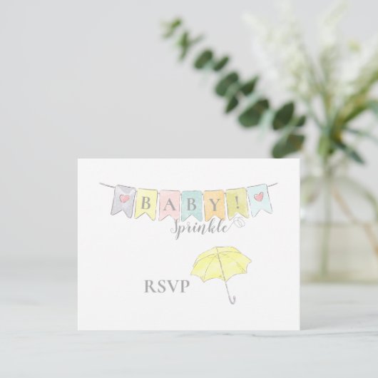 Baby shower Sprinkle Banner en Paraplu RSVP Kaartje (Staand voorkant)