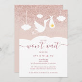 Baby shower, Sprinkle Cancelation Stork Glitter Kaart (Voorkant / Achterkant)