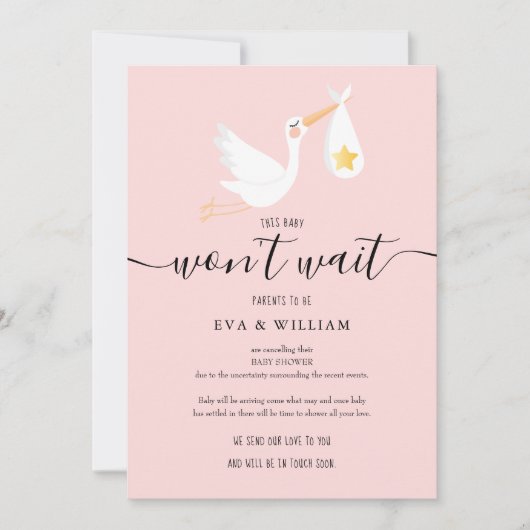 Baby shower Sprinkle Cancellation Roze Kaart (Voorkant)