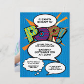 Baby shower Sprinkle Foto Modern Fun Comic Blue Uitnodiging Briefkaart (Voorkant / Achterkant)